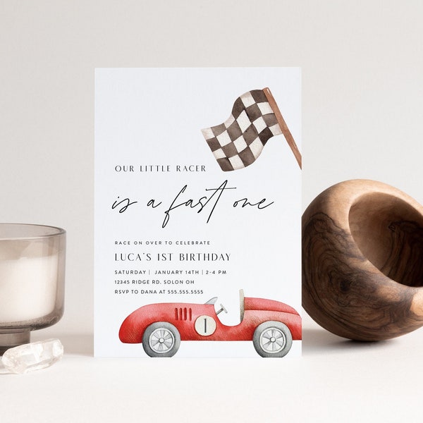 Vintage Red Race Car Birthday Invitation, Fast One Birthday Invitation, First Birthday, Editable Digital Template, INSTANT DOWNLOAD