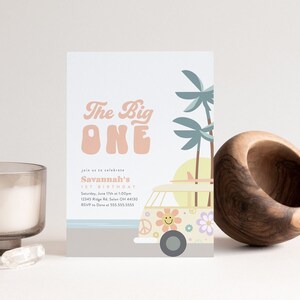 Retro Surf Van Birthday Invitation: Hippie Girl First Birthday (INSTANT DOWNLOAD)