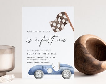 Vintage Race Car Birthday Invitation: Fast One, Editable Template (Digital Download)