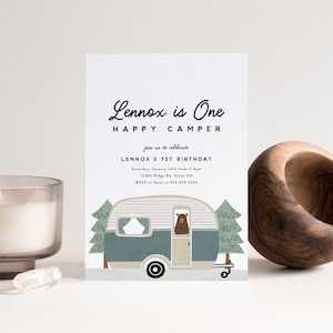 Happy Camper Birthday Invitation One Happy Camper First Birthday Camping Birthday Party Editable Digital Template Instant Download