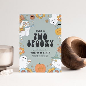 Two Spooky Birthday Invitation, Boy Halloween Birthday Invitation, Spooky Retro Birthday Invitation, Editable Template, INSTANT DOWNLOAD