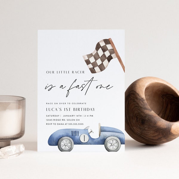 Vintage Race Car Birthday Invitation, Fast One Birthday Invitation, First Birthday, Editable Digital Template, INSTANT DOWNLOAD