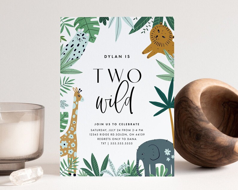 Two Wild Invitation Boy 2nd Birthday Invitation Jungle Animals Party Animals Safari Jungle INSTANT DOWNLOAD
