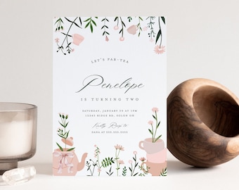 Editable Tea Party Birthday Invitation Template: Garden Tea Time (Instant Download)