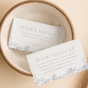 Livres bébé bleu poussiéreux pour bébé, billet de tombola de couches, invitation baby shower garçon toile bleue, modèle modifiable imprimable de chinoiseries Français