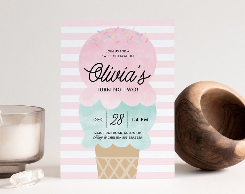 Ice Cream Birthday Invitation Ice Cream Party Invite Modern Ice Cream Birthday Party Editable Invitation INSTANT DOWNLOAD