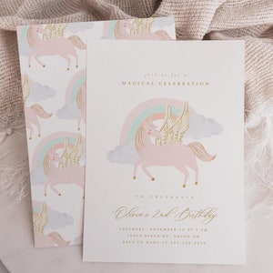 Unicorn Birthday Invitation Template, Unicorn and Rainbow Birthday Invite, Girl Birthday Party Digital Editable Invitation, INSTANT DOWNLOAD