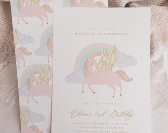 Unicorn Birthday Invitation: Rainbow Party, Editable Template (Digital Download)
