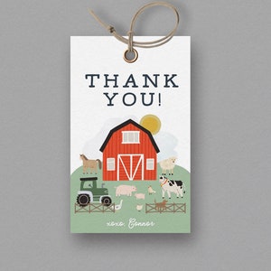 Farm Birthday Favor Tag, Editable Farm Tag, Tractor, Barnyard Birthday, Farm Party Decorations, INSTANT DOWNLOAD