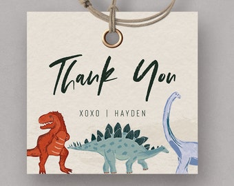 Dinosaur Favor Tag,  Dinosaur Birthday Decorations, Favors, Thank You Tag, Editable Dinosaur Tag, T-Rex, INSTANT DOWNLOAD