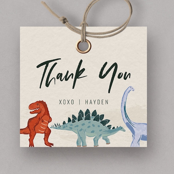 Dinosaur Favor Tag,  Dinosaur Birthday Decorations, Favors, Thank You Tag, Editable Dinosaur Tag, T-Rex, INSTANT DOWNLOAD