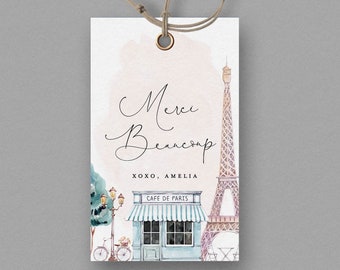 Paris Birthday Favor Tag: French Cafe, Eiffel Tower (INSTANT DOWNLOAD)