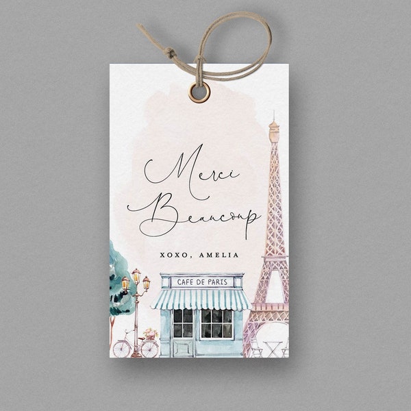 Paris Birthday Favor Tag,  French Patisserie, Parisian Cafe, French Cafe Paris Cafe, Editable Favor Tag,  INSTANT DOWNLOAD