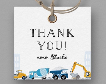 Construction Trucks Favor Tag, Construction Site Birthday, Excavator, Dump Truck, Editable Tag, INSTANT DOWNLOAD