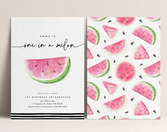 Watermelon First Birthday Invitation: One in a Melon (INSTANT DOWNLOAD)