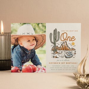 Western 1st Birthday Photo Invitation: Cowboy Party, Editable Template (Digital Download)