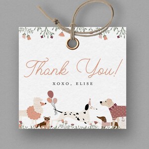 Floral Dog Birthday Favor Tags: Puppy Pawty Thank You (INSTANT DOWNLOAD)