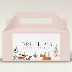 Dog Favor Box Label Template, Puppy Party Gable Label, Modern Dog Theme Birthday, Editable Digital Download Corjl Template
