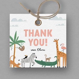 Wild One Safari Favor Tag: Girl First Birthday (INSTANT DOWNLOAD)