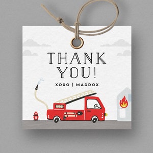 Fire Truck Favor Tag,  Fire truck birthday, Modern Fire truck Thank You Tag, firetruck, fire engine, INSTANT DOWNLOAD