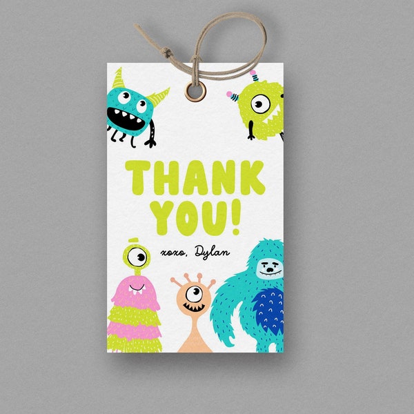 Little Monster Favor Tags,  Monster Birthday Favor Tag, Monster Thank You Tag, Editable Tag, INSTANT DOWNLOAD