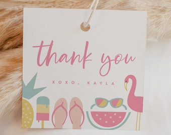 Pool Party Favor Tag Template: Editable Summer Birthday (Digital Download)