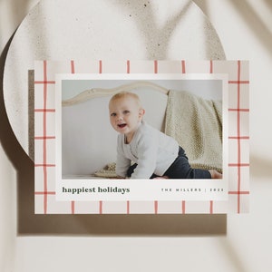 Christmas Photo Card Template, Picture Holiday Card, Modern Plaid Holiday Card Template, Printable Digital Corjl Download