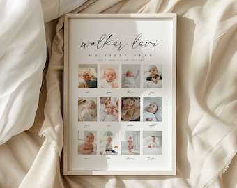 Minimalist First Birthday Photo Sign Template, 1st Birthday Photo Poster, Baby&#39;s First Year Poster Printable, Editable Instant Download_BS1