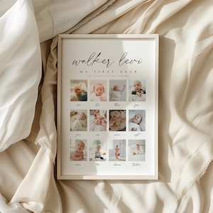 Minimalistische ersten Geburtstag Foto Schild Vorlage, 1. Geburtstag Foto Poster, Babys erste Jahr Poster druckbare, bearbeitbare Sofortdownload_BS1