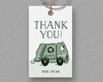 Garbage Truck Favor Tags, Modern Garbage Truck Thank You Tag, Dump Everything, Muted Garbage Truck, Editable Tag, INSTANT DOWNLOAD