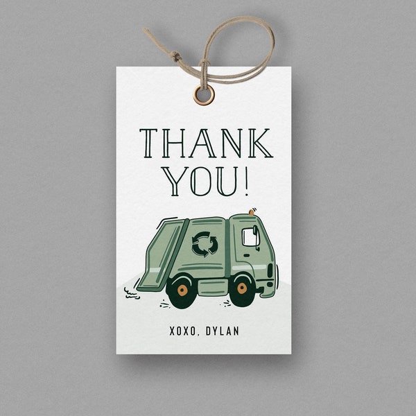 Garbage Truck Favor Tags, Modern Garbage Truck Thank You Tag, Dump Everything, Muted Garbage Truck, Editable Tag, INSTANT DOWNLOAD