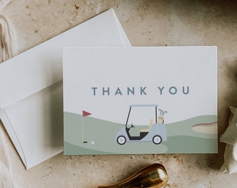 Golf Cart Thank You Card, Golf Birthday Thanks, Hole-in-One Golf Birthday Printable Modern Golf, Editable Digital Template Instant Download