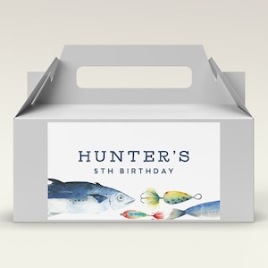 Fish Gable Box Label, O-fish-ally, The Big ONE, Fishing Party, Editable Favor Box Label, INSTANT DOWNLOAD
