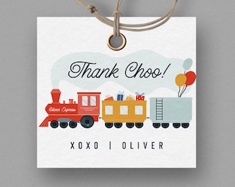 Editable Train Favor Tags: Modern Choo Choo Birthday (INSTANT DOWNLOAD)