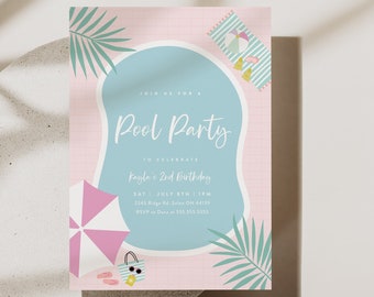 Pool Party Invitation Template, Pool Birthday Party, Summer Birthday Party, Swimming Party, Editable Digital Template Instant Download