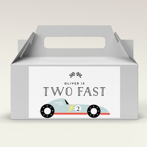 Two Fast Race Car Favor Box Label Template (Instant Download)
