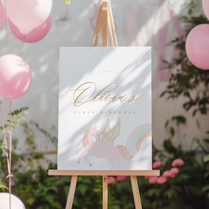 Unicorn Birthday Welcome Sign Template, Editable Unicorn Birthday Welcome Sign, Pastel Unicorn  Magical Birthday Sign Instant Download