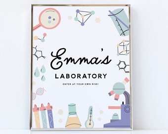 Girl Mad Scientist Party Signs: Editable Science Decor (Instant Download)