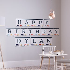 Transportation Banner, Trucks and Cars Birthday Bunting, INSTANT DOWNLOAD