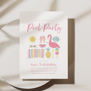 Pool Party Invitation Template, Pool Birthday Party, Summer Birthday Party, Swimming Party, Editable Digital Template Instant Download