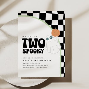 Two Spooky Birthday Invitation: Retro Halloween Party (Editable Template)