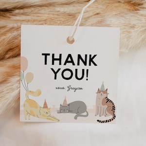 Kitty Cat Birthday Favor Tag: Editable Thank You Template (INSTANT DOWNLOAD)