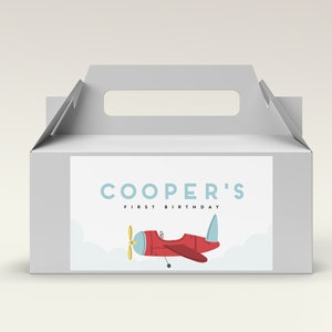 Airplane Birthday Favor Box Label: Editable Aviation Party (Digital Corjl Template)