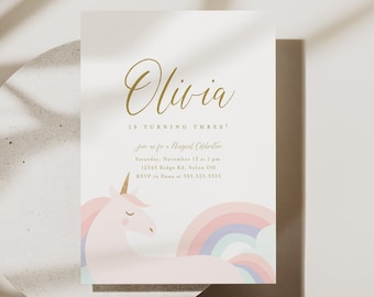 Pastel Unicorn Birthday Invitation: Rainbow Party, Editable Template (Digital Download)