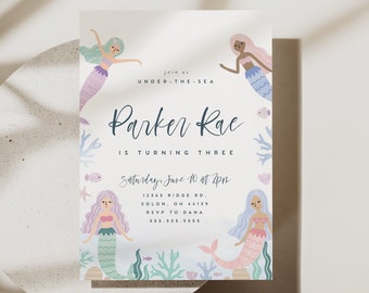 Mermaid Birthday Invitation Template: Under the Sea Party (Digital Template)