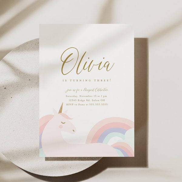 Unicorn Invitation Template Unicorn and Rainbow Pastel Unicorn Birthday Invitation Unicorn Party Editable Digital Template INSTANT DOWNLOAD