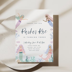 Mermaid Birthday Invitation Template: Under the Sea Party (Digital Template)