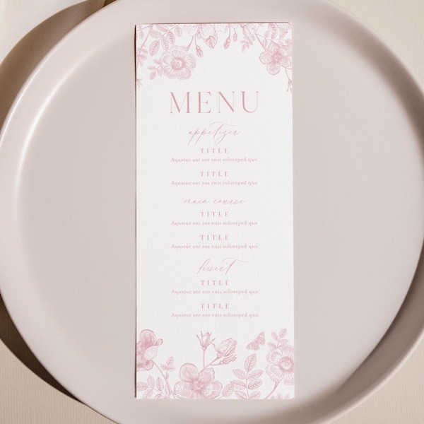 Vintage Chinoiserie Baby Shower Menu Template: Pink Floral Lace (Digital Printable)