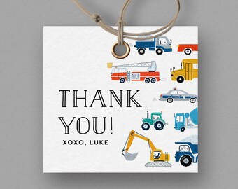 Transportation Favor Tag, Truck Birthday Favor Tags, Thank you tag, Truck and Cars Birthday, Editable Tag, NSTANT DOWNLOAD