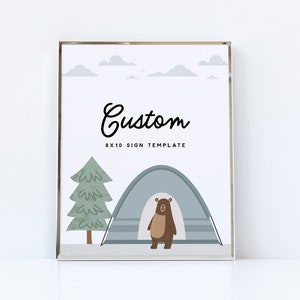Happy Camper Sign Template, One Happy Camper Decorations, Camping Tent Birthday Party Editable Template, Instant Download